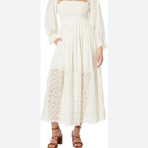 Free People Cream Maxi Dress with Eyelet Details